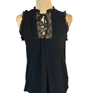 Vtg Express Black Sleeveless Lace Top Sz S Ruffle Trim Romantic Whimsigoth Goth